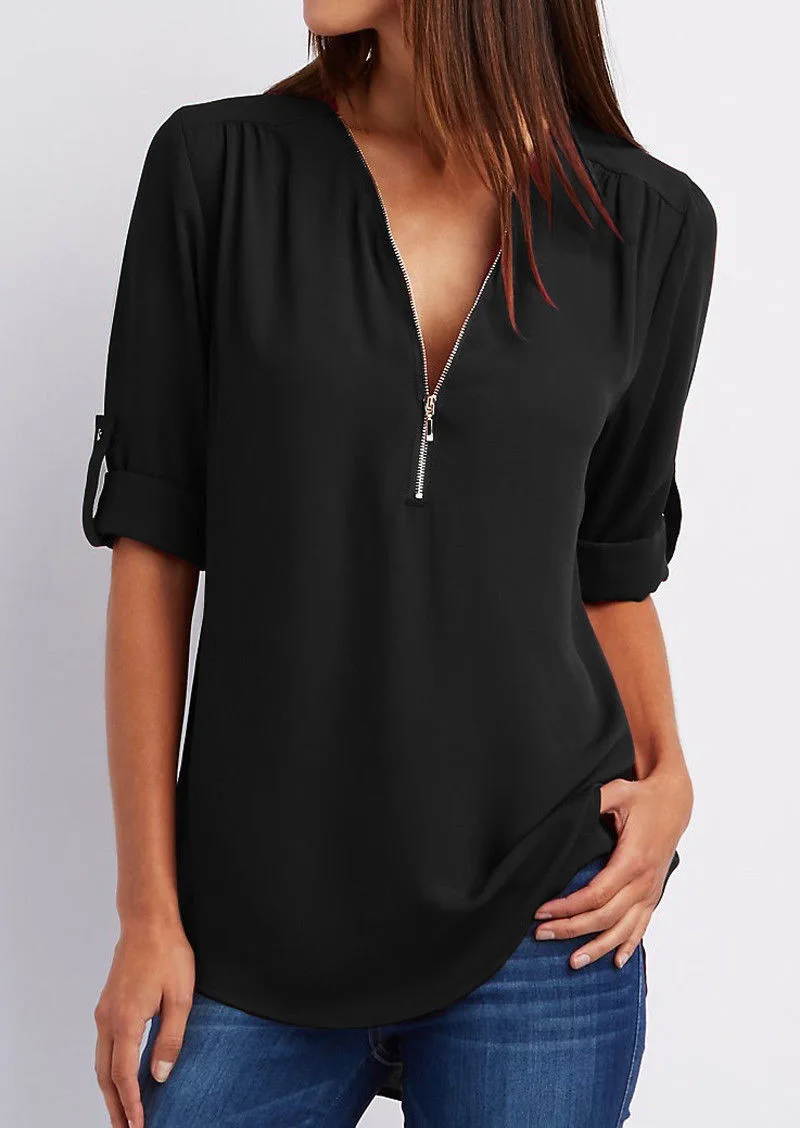 Dames blouse met ritssluiting