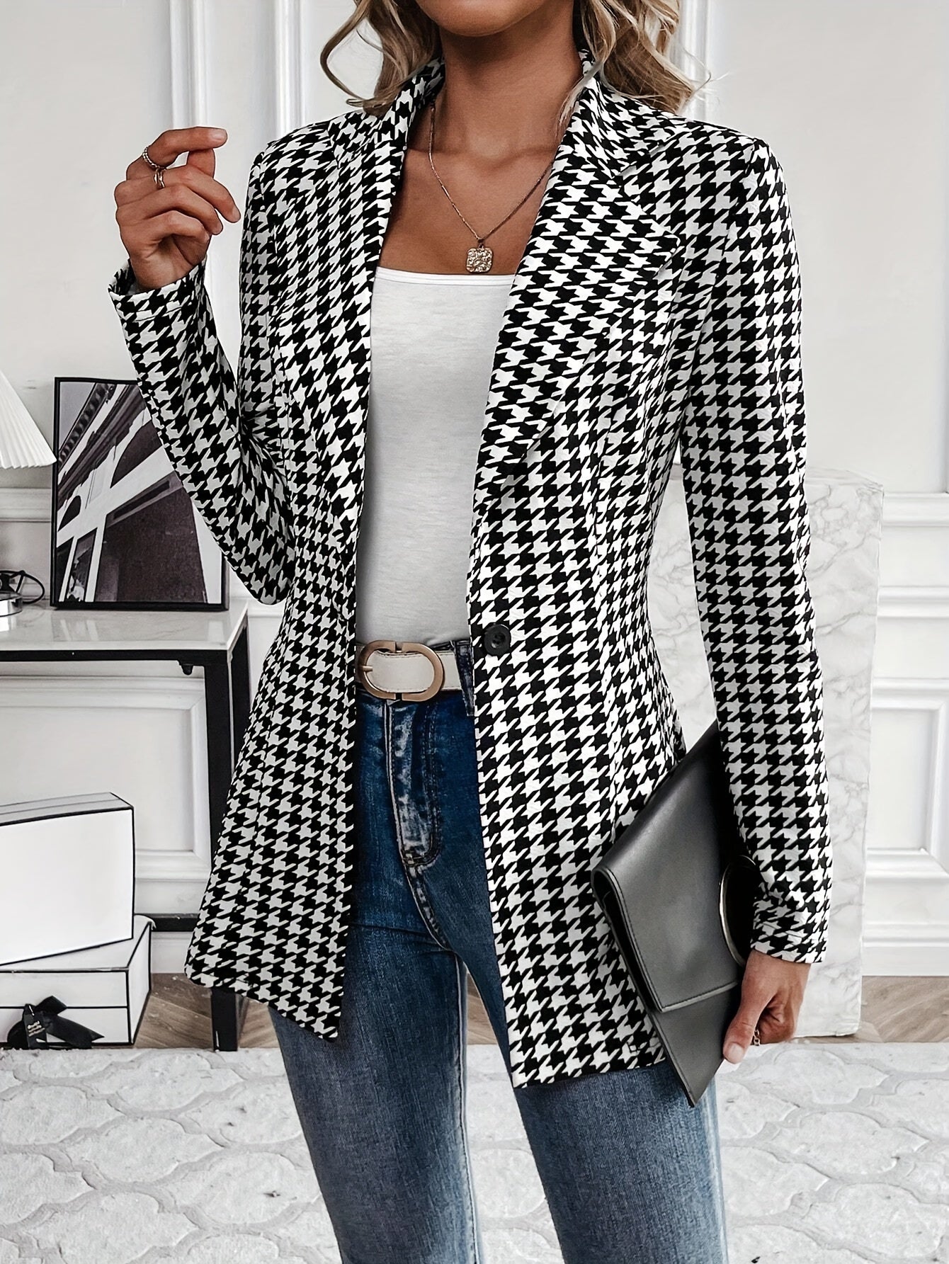 Dames geruite lange blazer