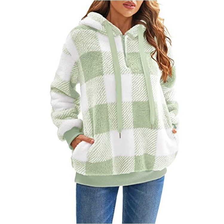 Dames geruite fleece hoodie