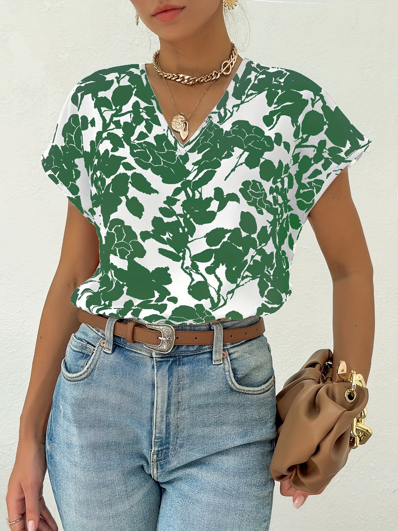 Dames bloemenprint blouse met v-hals