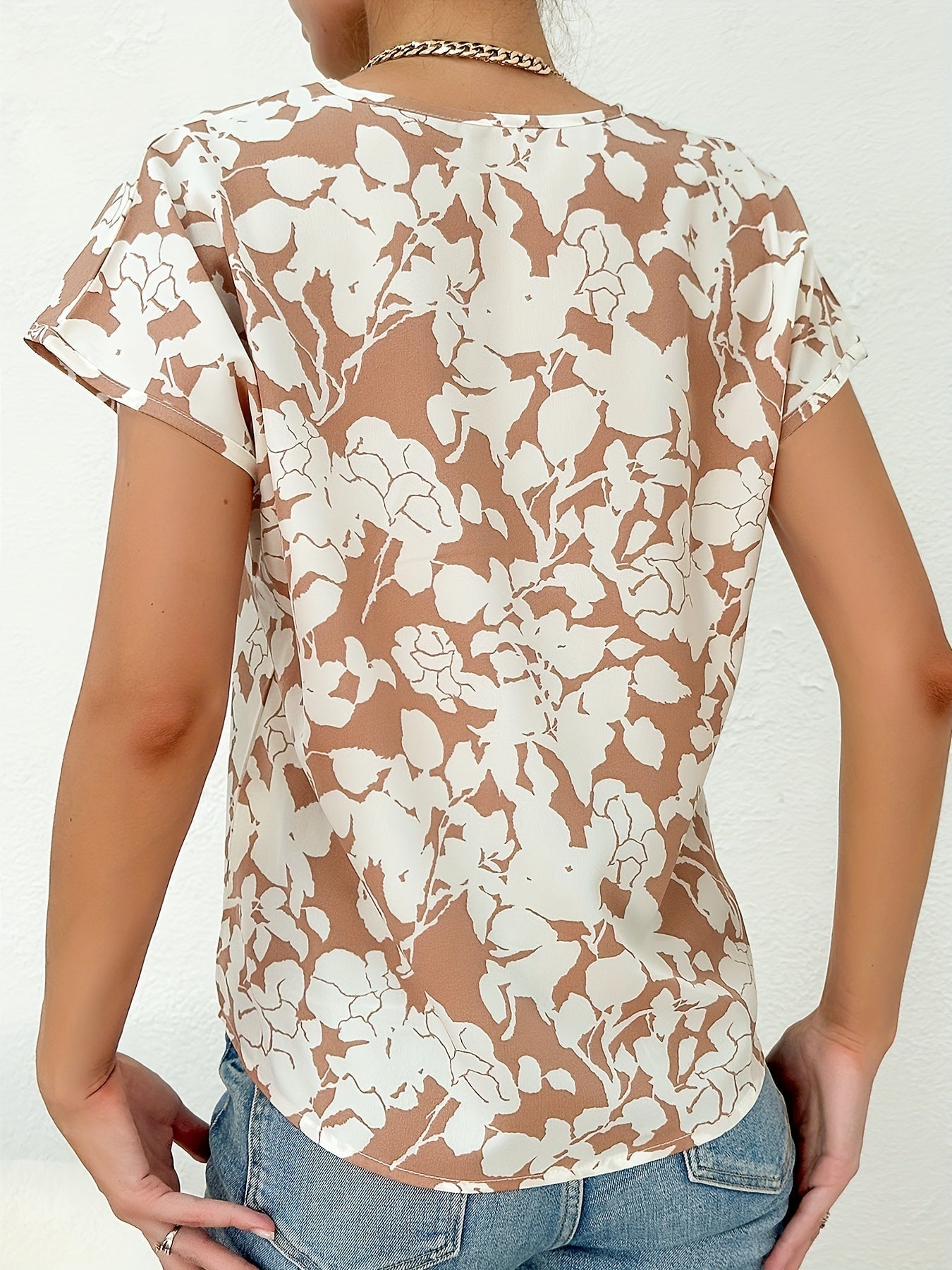 Dames bloemenprint blouse met v-hals