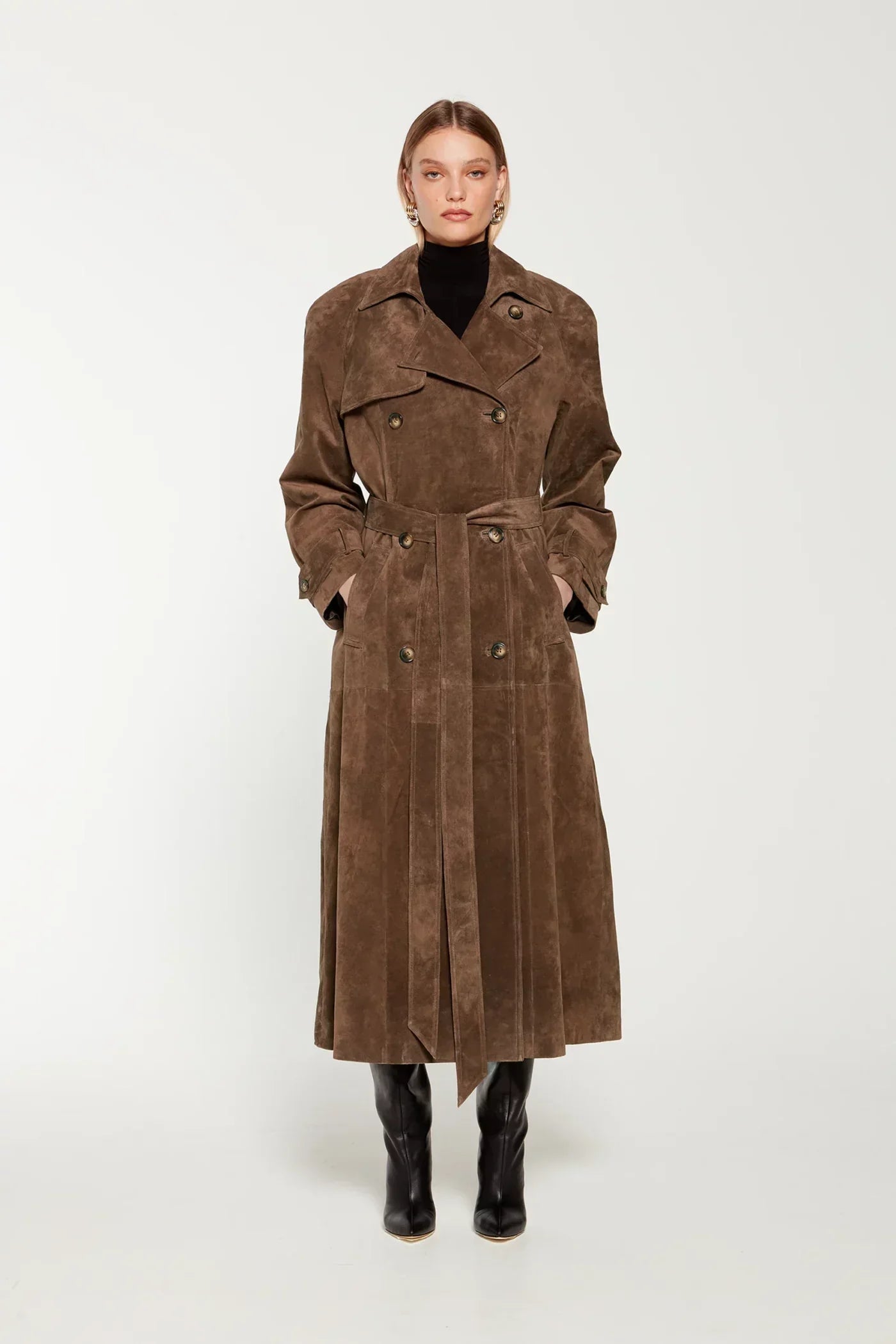 Dames Bruine Suède Winter Trenchcoat