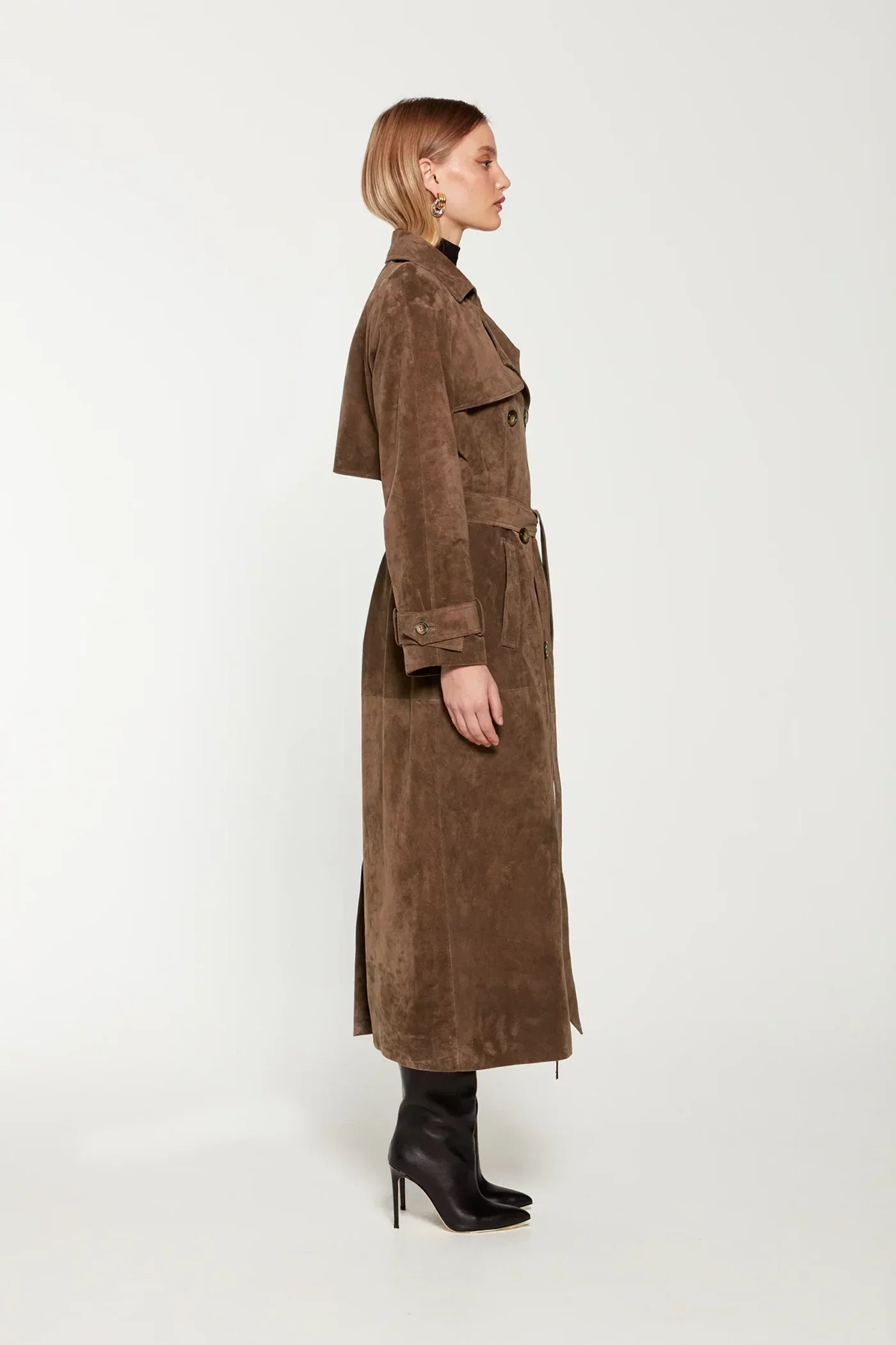 Dames Bruine Suède Winter Trenchcoat