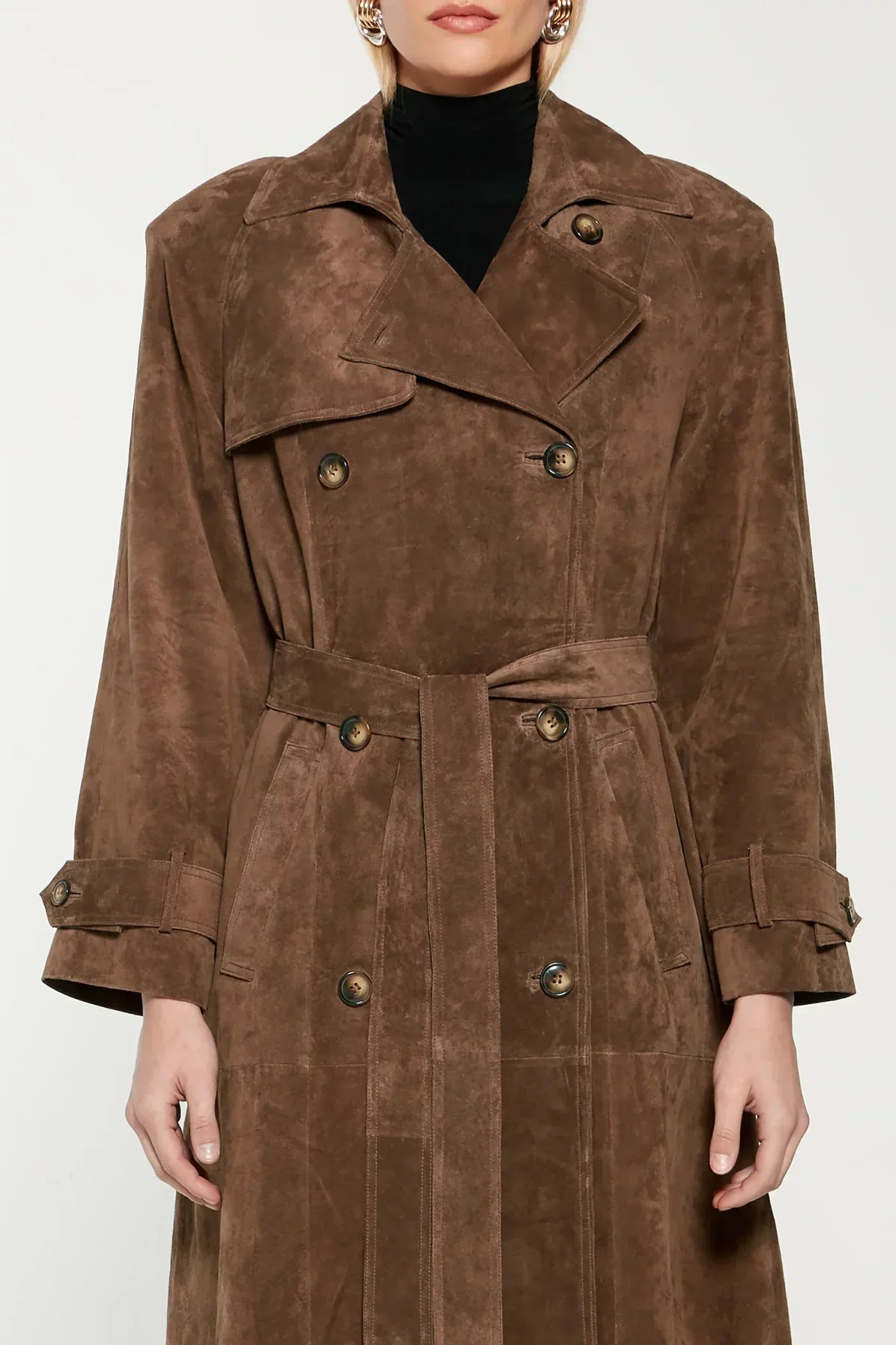 Dames Bruine Suède Winter Trenchcoat