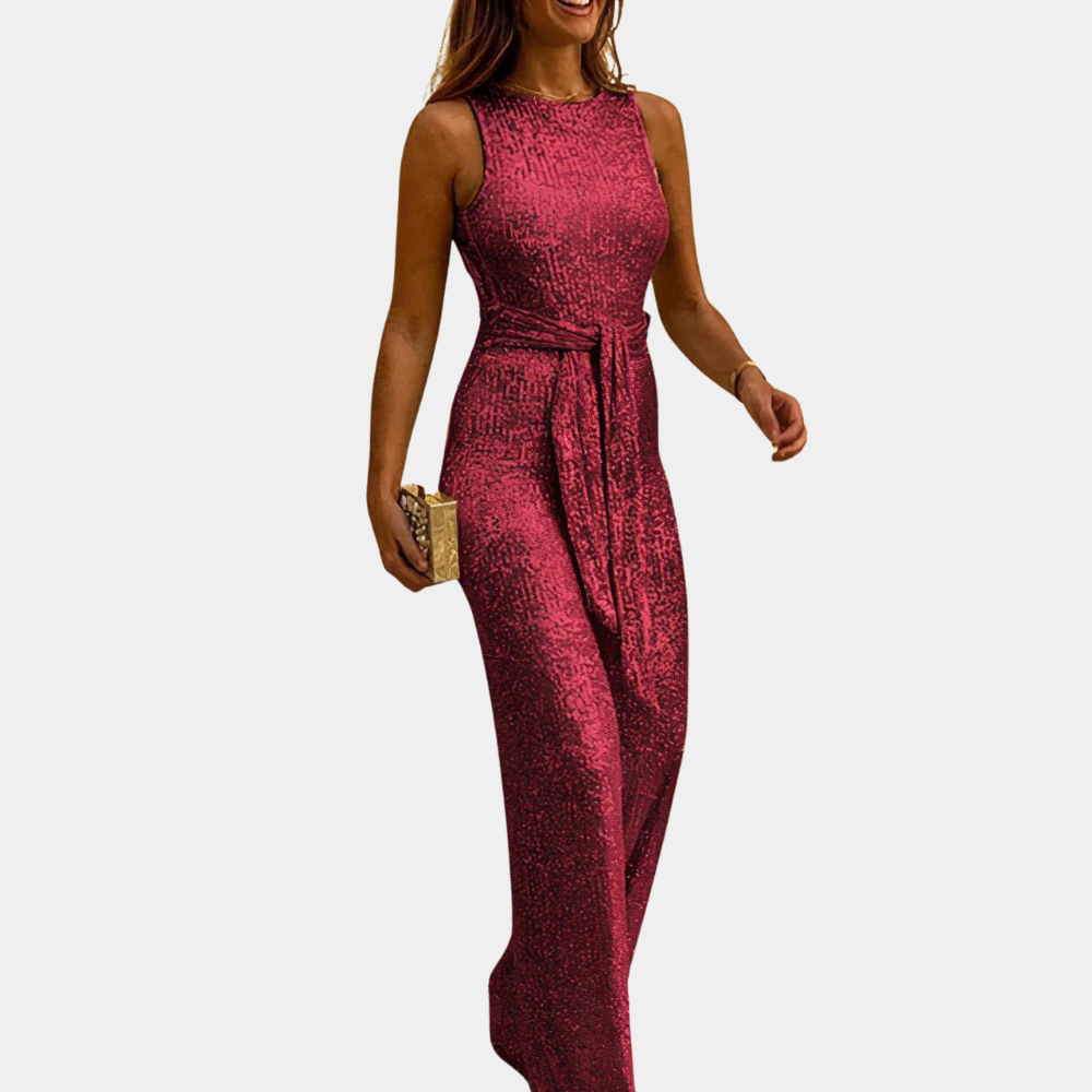 Dames glitter jumpsuit met tailleband