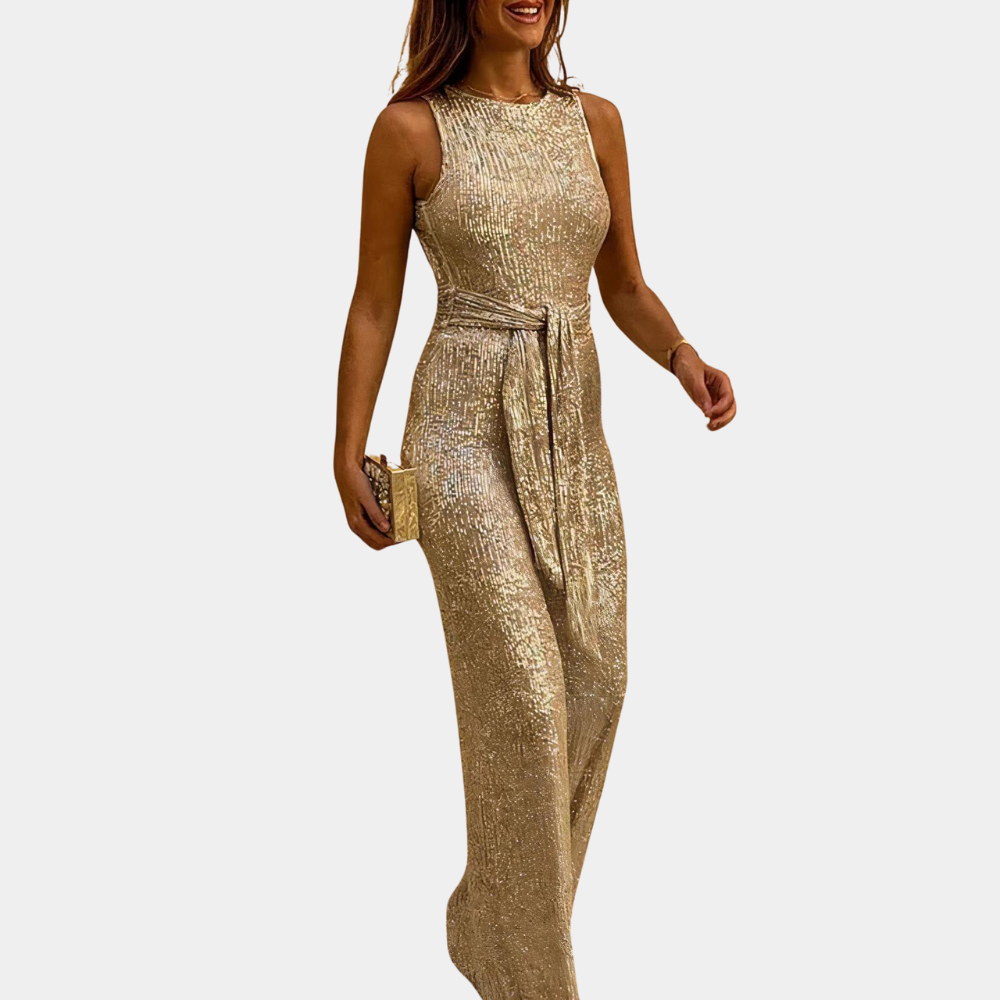 Dames glitter jumpsuit met tailleband