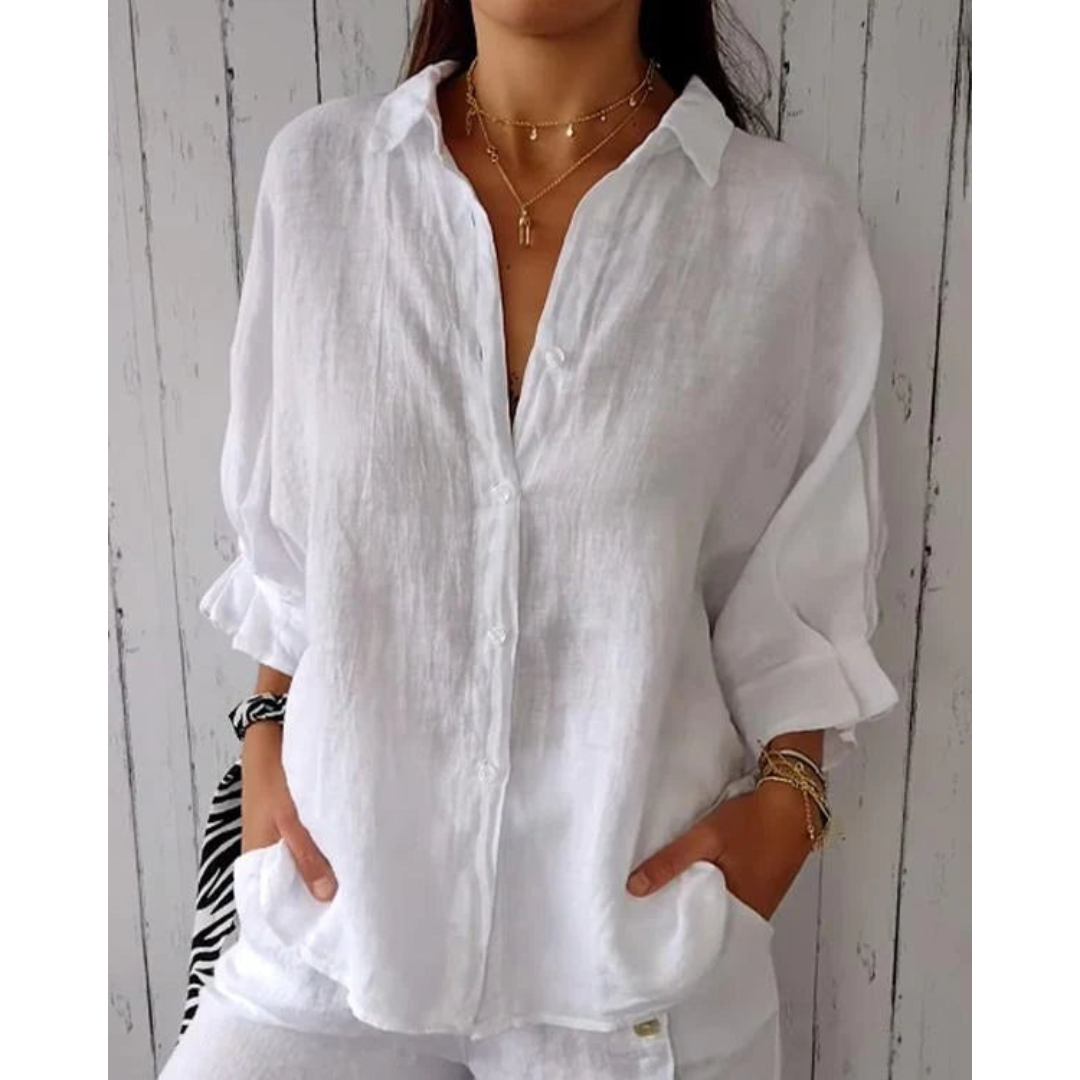 Dames elegante zomerblouse met knoopsluiting