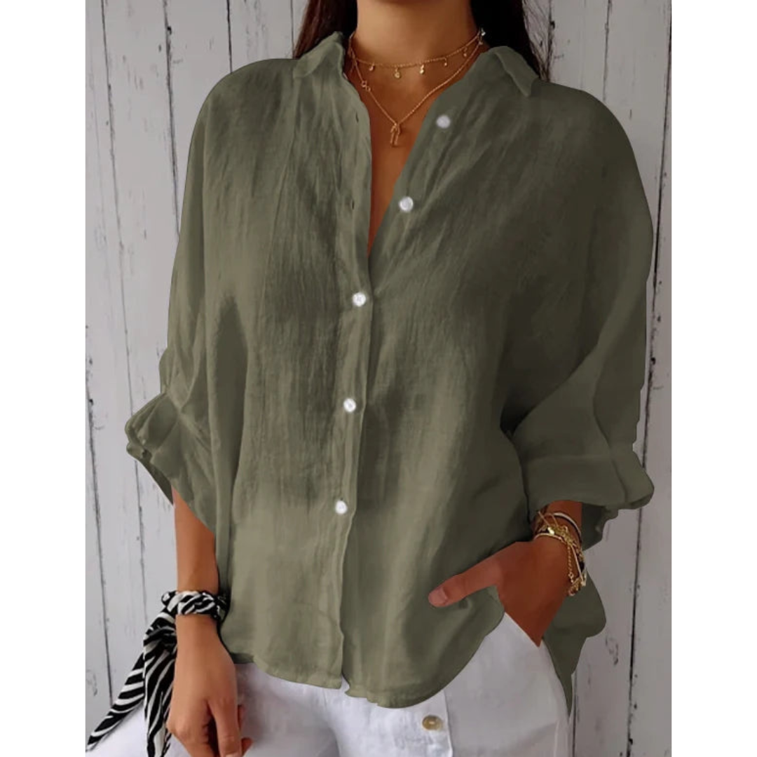 Dames elegante zomerblouse met knoopsluiting