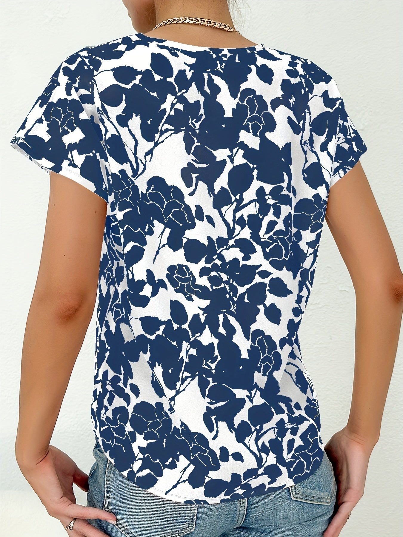 Dames bloemenprint blouse met v-hals