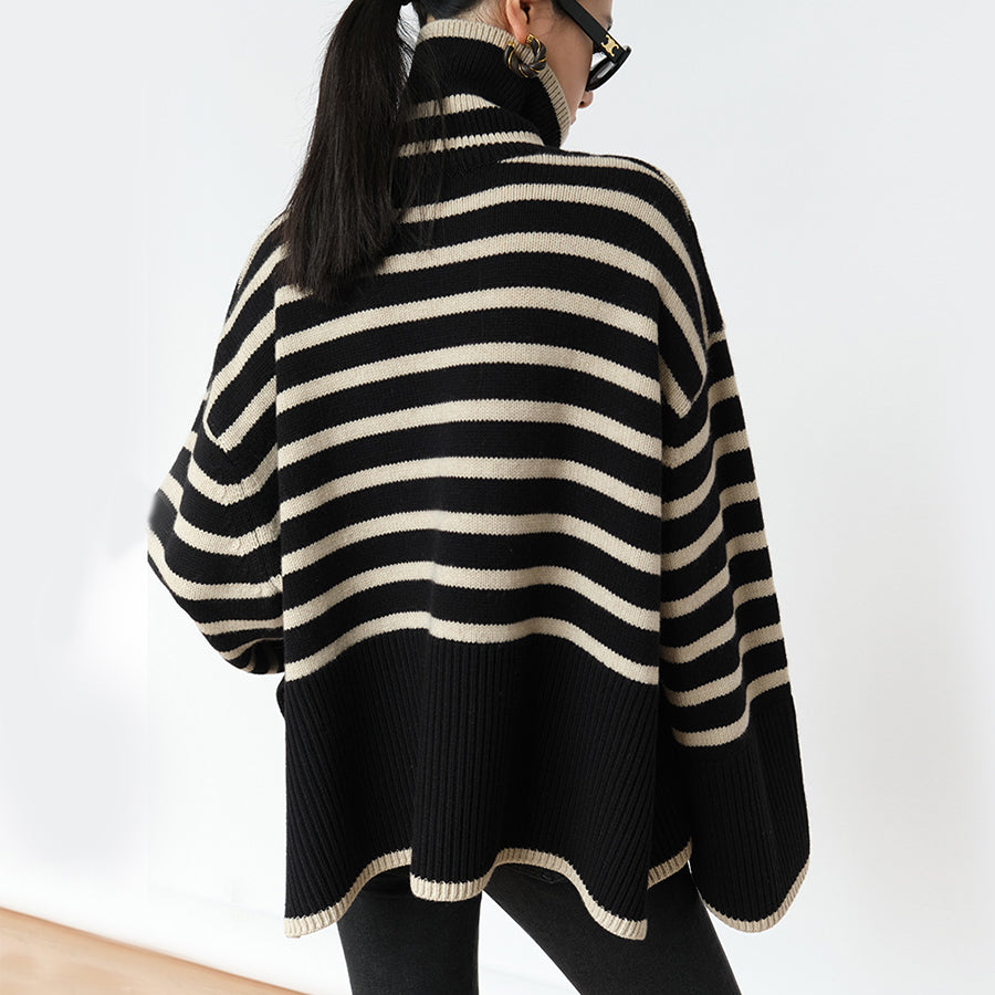 Dames oversized trui met gestreepte col