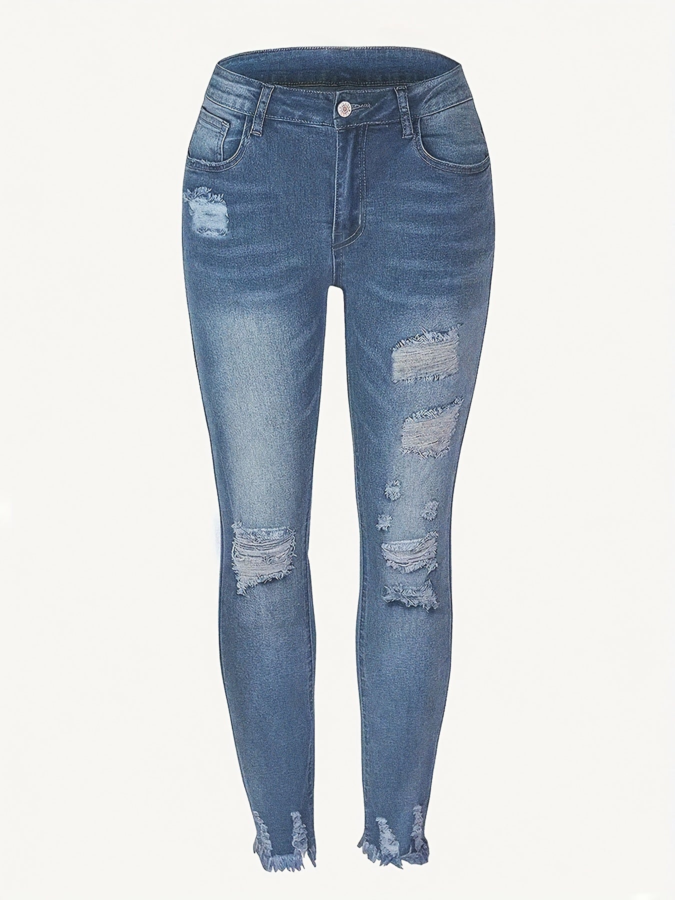 Dames skinny denim jeans met gescheurde details