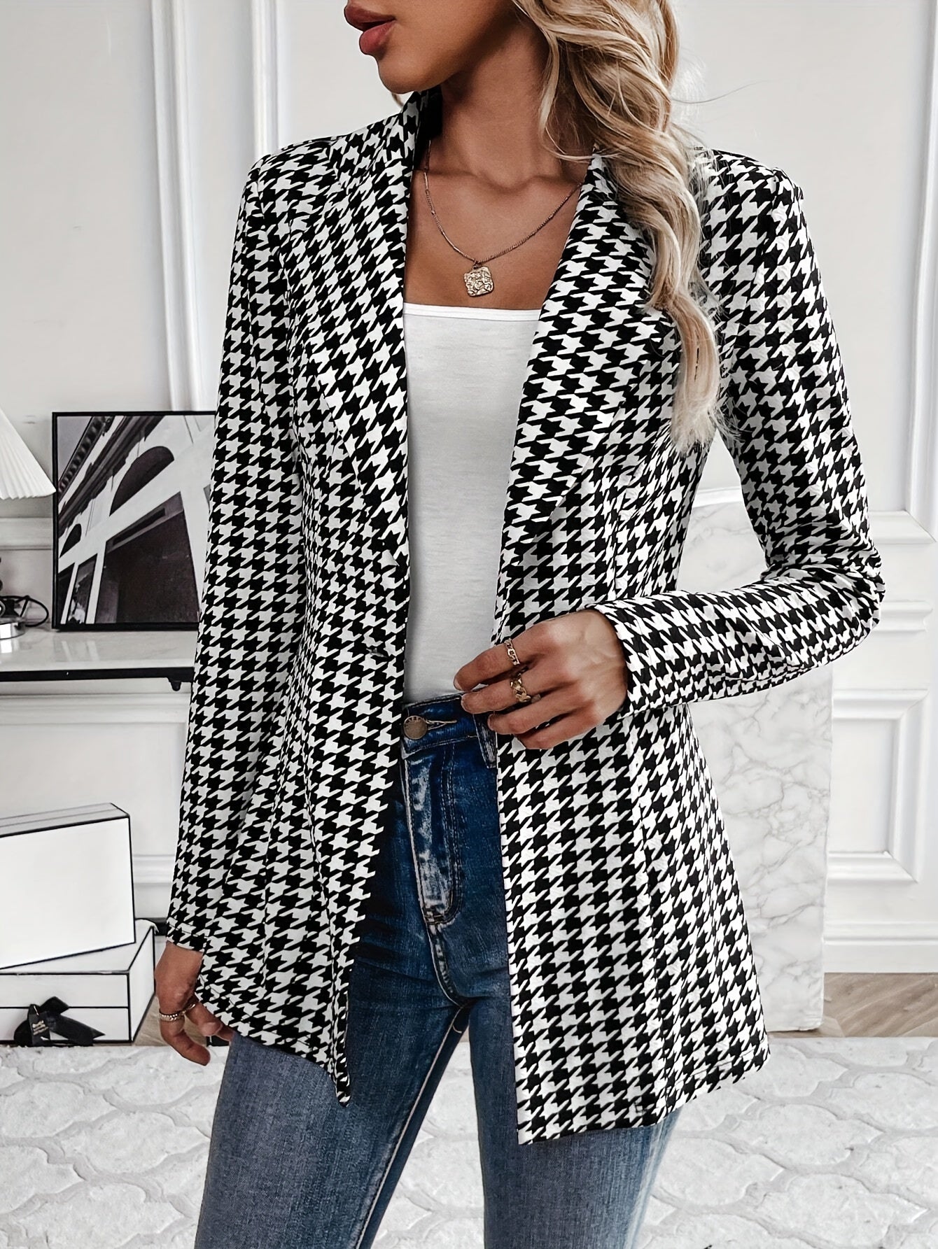 Dames geruite lange blazer