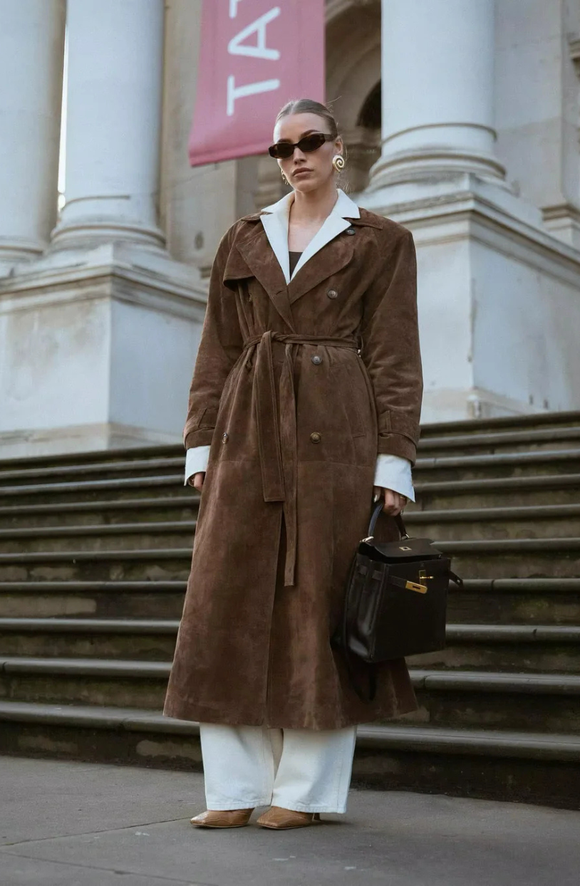 Dames Bruine Suède Winter Trenchcoat